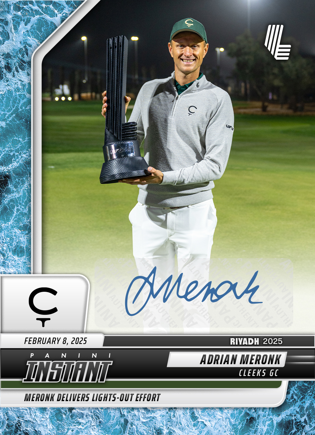 Adrian Meronk - 2025 Panini Instant LIV Golf #1 - Water /10 Auto