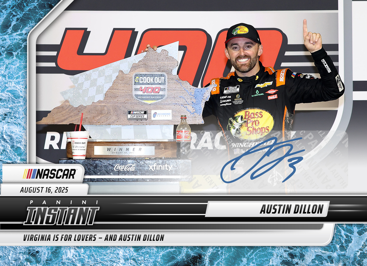 Austin Dillon - 2025 Panini Instant NASCAR #44 - Water /10 Auto