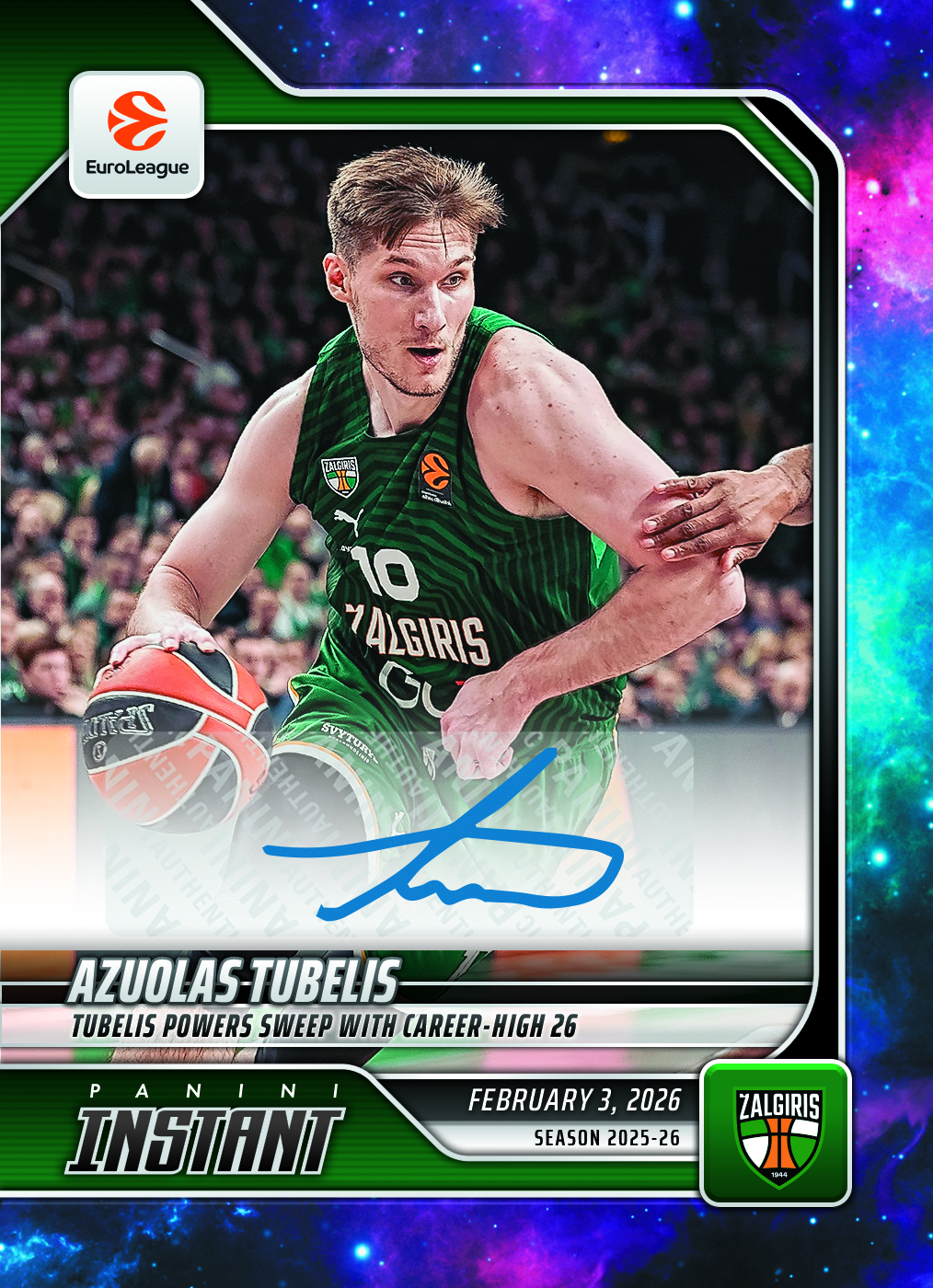 Azuolas Tubelis - 2025-26 Panini Instant EuroLeague #37 - Galaxy 1/1 Auto