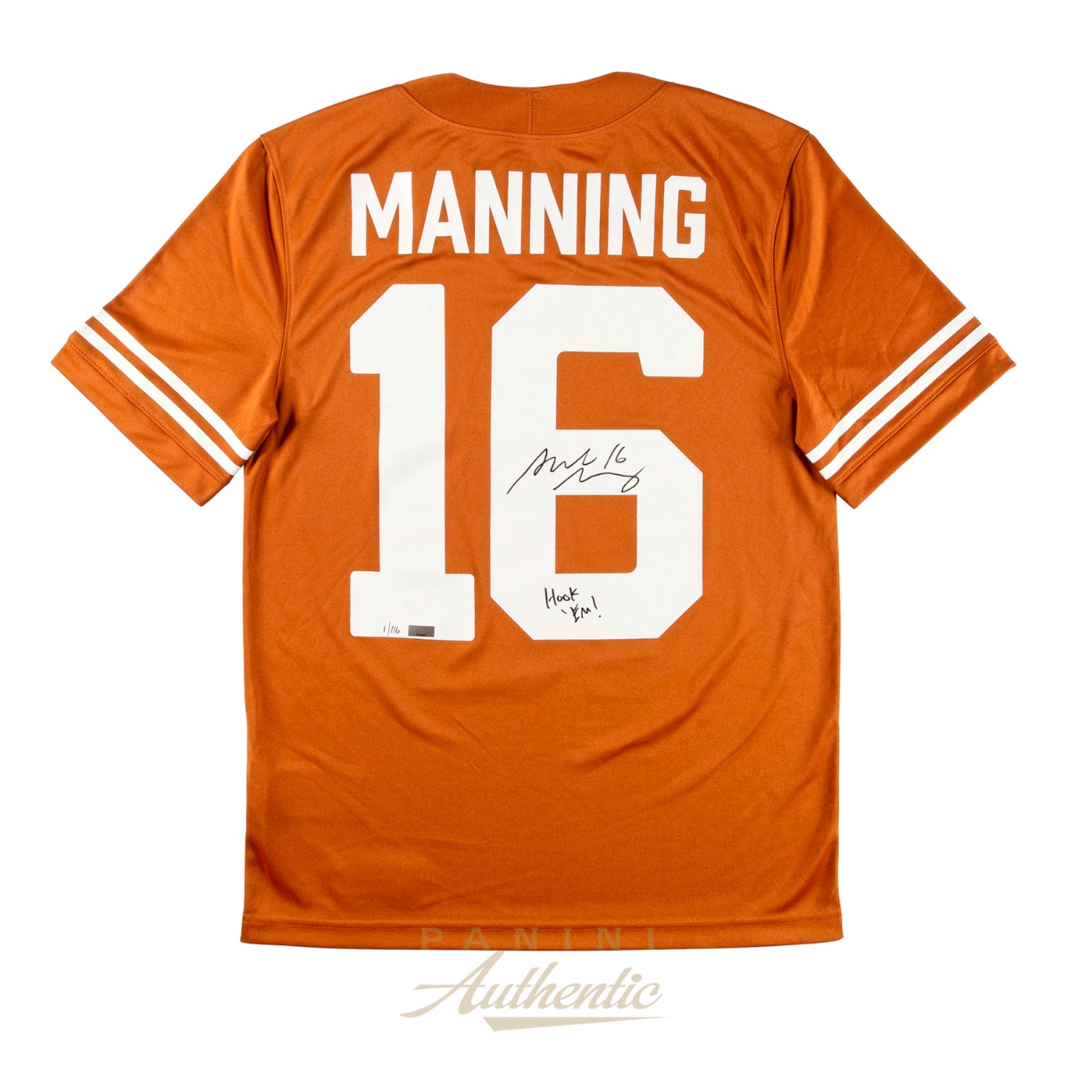 Arch Manning Autographed University of Texas Orange Nike Replica Jersey with "Hook Em" Inscription ~Limited Edition to 116~